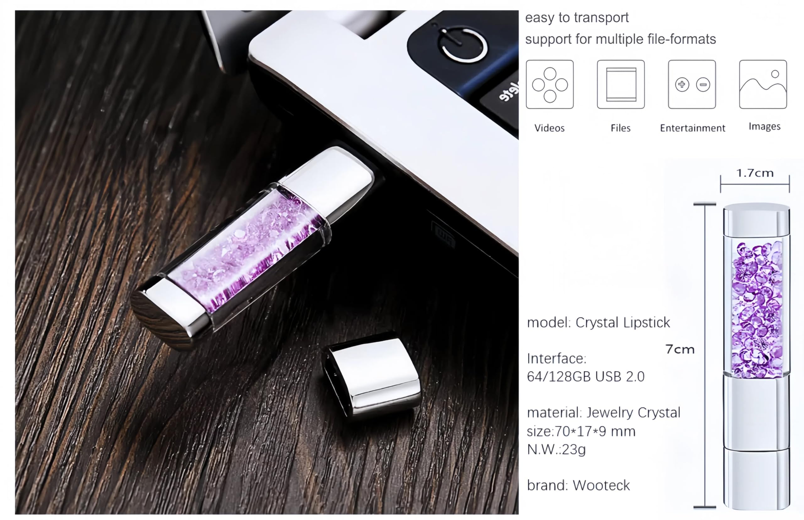 Amazon.com: WooTeck 64GB Jewelry Crystal Lipstick USB Flash Drive